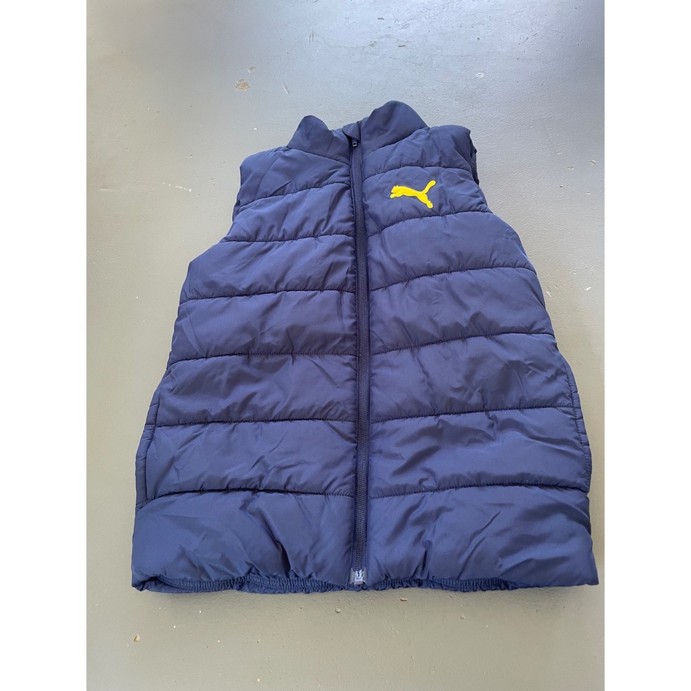 Puma Kids Classic Navy Blue Puffer Vest Full Zip Sleeveless Jacket Size 7/8